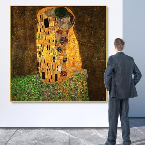 Gustav Klimt The Kiss oil Painting Classic Hand-painted oil painting On Canvas Villa Entrance Art Room Decor Decoration painting