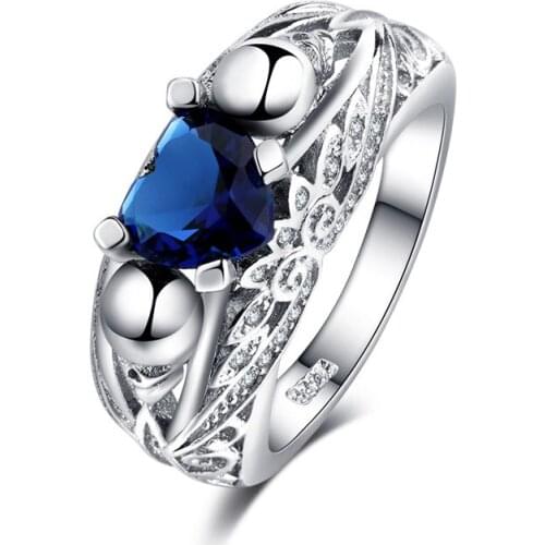 Wedding Skeleton Shape Blue Heart Zircon Ring Twisted Pattern Punk Micro-inlay Drill Creative Love Gifts Rings for Women