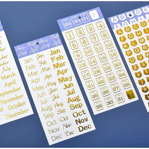 Creative Gold Foil PET Letter Number Bullet Journal Sticker Die Cut For Scrapbooking Phone Case Decorative Planner Stickers