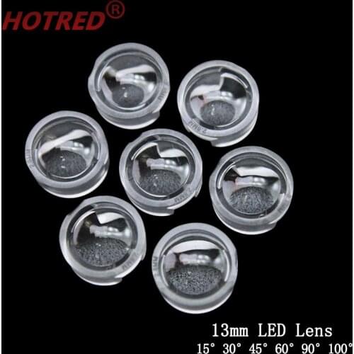 50pcs 13mm Lens 15 30 45 60 90 100 Degree 13mm Mini IR LED PCB Angle Lens for 1W 3W 5W LED Lamp Convex Lenses