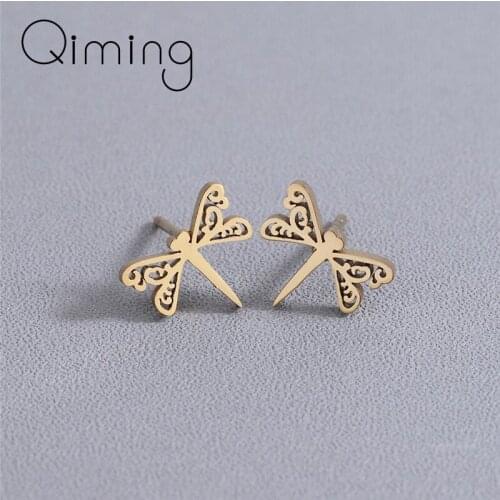 Tiny Dragonfly Cute Earrings Insect Stainless Steel Jewelry Ethnic African Gold Pendientes Mujer Moda Animal Stud Earrings Women