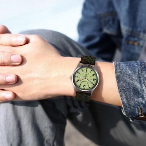 Fashiobn Mens Nylon Band Watches Simple Calendar Quartz Analog Wrist Watch Trendy Fluorescent Green Mens Casual Watches