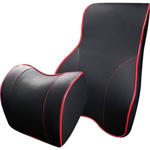 3D Space Memory Cotton Car Neck Pillow Set Perforated Breathable Leather Headrest Waist SupportCushion Lumbar Cover Accessories