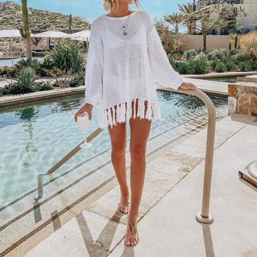 2020 New crochet Tassels Beach Wear Women Swimsuit Cover Up Swimwear Bathing Suits Summer Mini Dress oversize Pareo Cover Ups