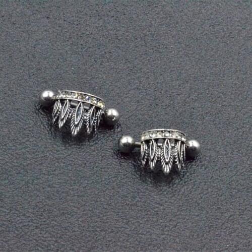 New Creativity simple Feather Zircon Nipple Ring sexy body nipple piercing jewelry Fashion surgical steel jewelry for women 2 pc