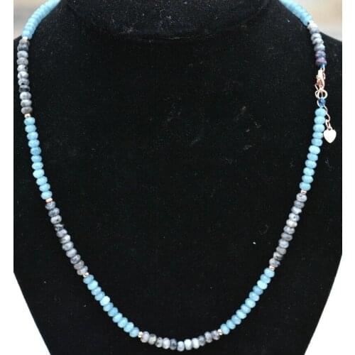 New 2x4mm Faceted Aquamarine Labradorite Rondelle Gemstone Beads Necklace 18