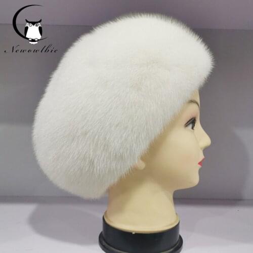 New style Womens mink Beret imported whole skin 100% mink hat high quality adjustable fur hat to keep warm