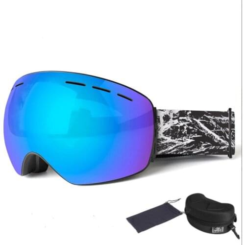 Goggles with Case & Yellow Lens UV400 Anti-fog Spherical Ski Glasses Skiing Men Women Snow