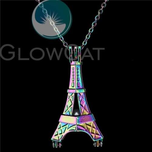 C827 Rainbow Color 47mm Eiffel Tower Beads Cage Perfume Essential Oil Diffuser Oyster Pearl Cage Locket Necklace