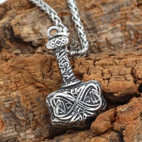 Viking 316L Stainless steel Mjolnir Thor Hammer Amulet Pendant Necklace