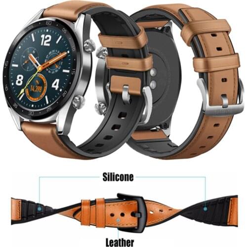 22mm Watchband for Huawei watch GT Active/Honor Watch Magic smart watch replace bracelet Silicone+Leather wrist strap band