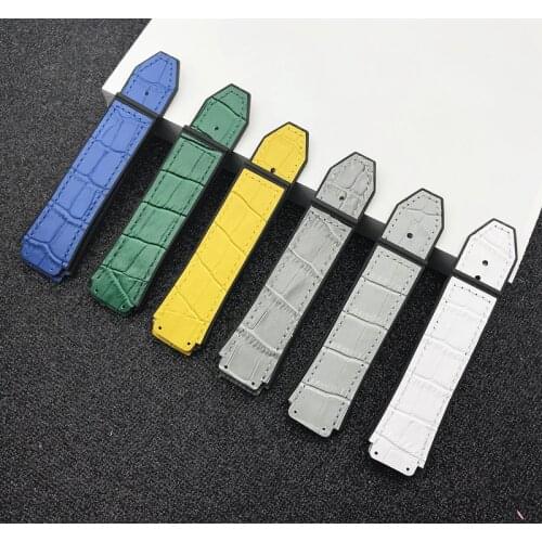 Green Blue Grey 25*19mm cow leather Rubber Watchband for Hublot strap for Big Bang belt Watch band butterfly Buckle hub logo on