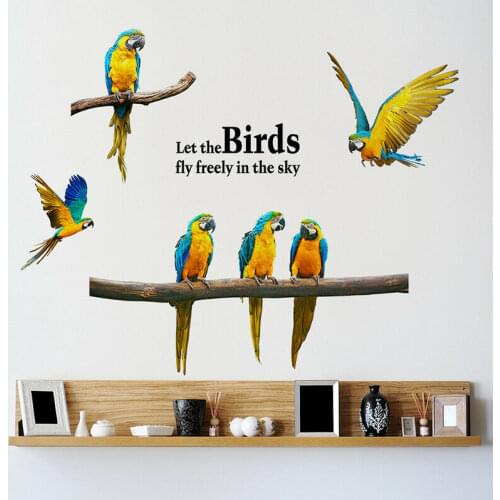 Removable Flying Parrot Macaw Wall Sticker Birds Animal Decal Art Home Decoration Room Decor Hot