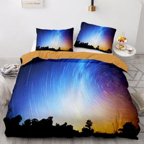 Space Galaxy Aurora Sunset Glow Bedding Set Single Twin Full Queen King Size Sky Stars Tree Bed Set Childrens Kid Duvetcover 31