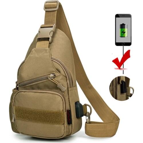 Tactical Chest Bag Army Military USB Charging Sling Shoulder Bag Outdoor Sport Men Hiking Hunting Camping Camouflage Backpack