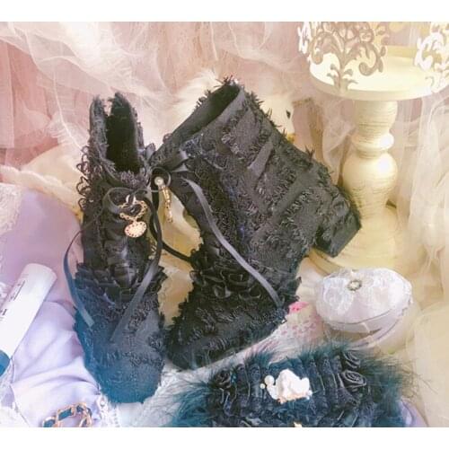 Dark tie strap cos wind boots Pointy thick with womens shoes Lolita wind Victoria Kawaii Vintage Sweet Lolita Shoes Low help