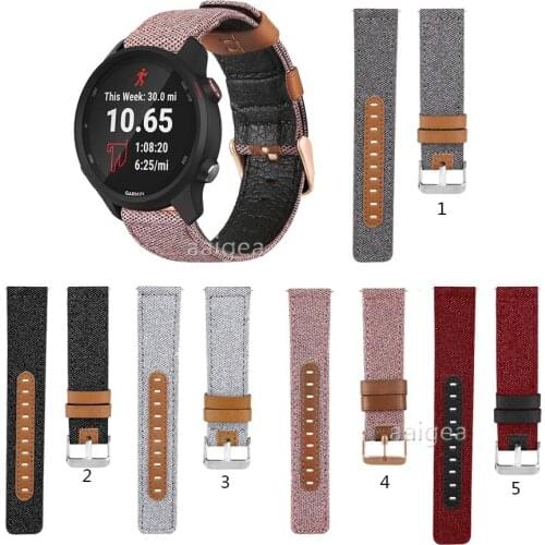 Canvas Fabric Straps Genuine Leather for Garmin Forerunner 645 645M 245 245M for Venu Sq Replacement band strap 20mm 22mm