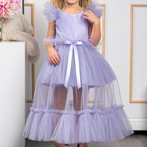 Unique Handmade Girls Party Dress Sleeveless Long Mesh Kid Princess Dress Wedding Perform Birthday Gown
