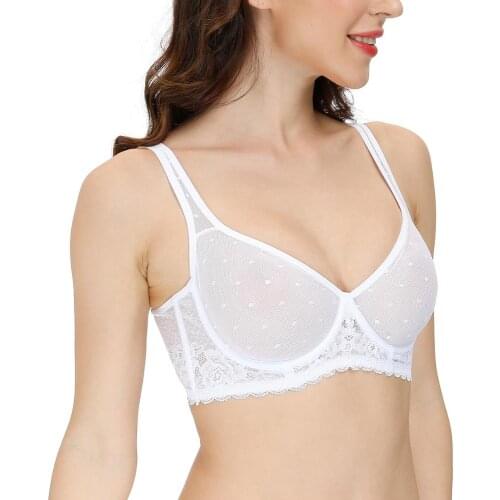 YBCG Hollow Mesh Women Bra Unlined See Through Lace Lingerie Full Coverage Minimizer Bralette Sexy Plus Size Bras for Women