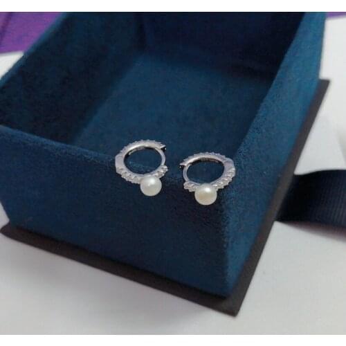 SLJELY Fashion Real 925 Sterling Silver White Mini Hoop Earrings with Pearls Cubic Zirconia Stones Women Luxury Brand Jewelry