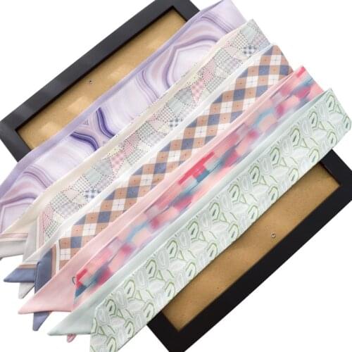 Women Fashion Small Scarf Female Modern Print Long Head Scarves Colorful Long Skinny Silk Neck Scarf