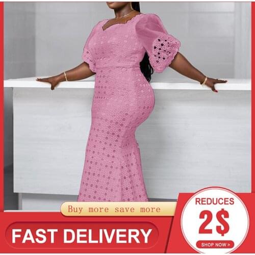 Pink Lace Plus Size Party Dress Women Summer 2021 Elegant Wedding Big Sizes Bodycon Long Dresses 4xl 5xl African Chic Maxi Robes