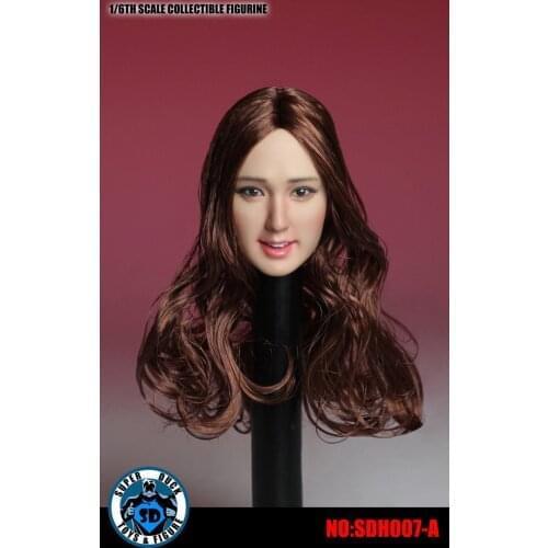 1/6 SDH007-A Asia Beautiful Girl Head Sculpt with Brown Curly Long Hair for 12 inches Action Figure