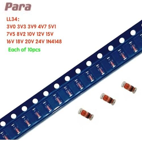 150PCS/LOT LL34 1/2W 3V-24V and LL4148 SMD Zener diode Assorted Kit 15 value *10pcs=150pcs