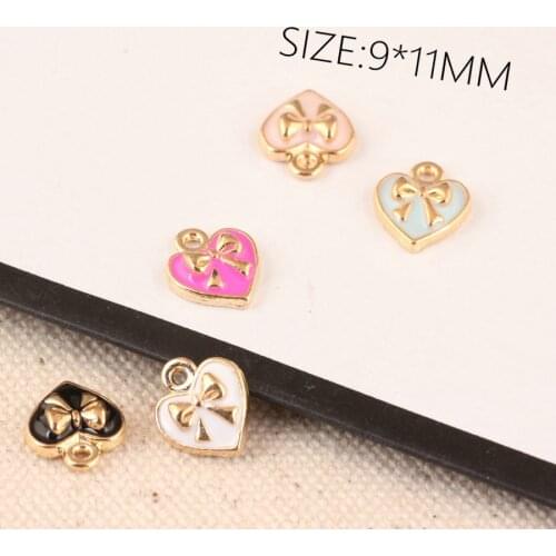 20pcs/lot Heart Bow Enamel Charms Pendants for Jewelry Making DIY Handmade Craft Metal Dangle Charms Accessories
