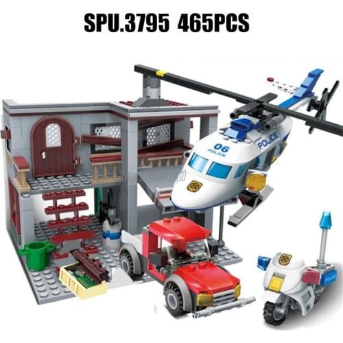 9318 465pcs Urban Police Station Helicopter Motorcycle Car 4 Building Block Toy