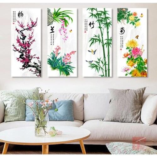 New 5d Diy Diamond Painting Plum Orchid Bamboo Chrysanthemum Diamond Embroidery For Chinese Gift Home Decor Four Paintings