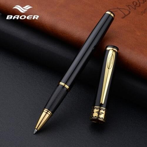 Baoer Metal Ball Pen 0.5mm Red Black Golden Roller Ballpoint Pen Gift Office Student Writing Supplies