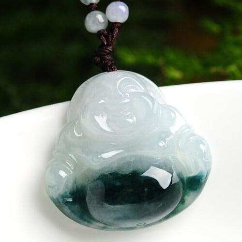 White cuiyu Buddha Pendant of Burma cuiyu Buddha smile floating flowers Maitreya Buddha female pendant jade pendant 5230