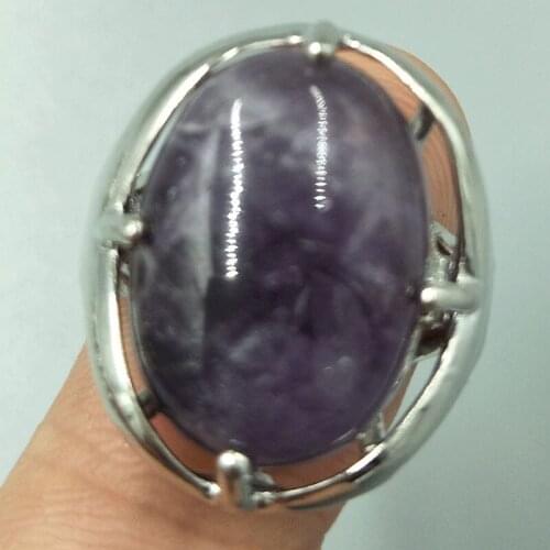 Free Shipping Women Fashion Jewelry Natural Purple Crystal Oval Women Men Bead Ring 6.5~12" US Adjust C5268
