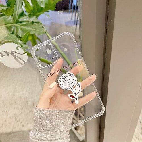 Retro Sweet line rose Flower art Transparent Phone Case For iPhone 11 12 Pro Max Xr Xs Max 6 7 8 Plus 7Plus case Cute Soft Cover