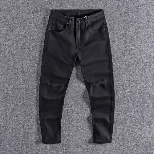2020 new arrival Black jeans with holes in the knee for mens slim Leggings Korean fashion casual mens growth pants 0325