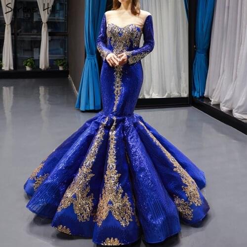 Dubai Blue Sequined Sexy Wedding Dresses 2021 Removable Long Sleeves Luxury Bridal Gowns Real Photo HM66787 Custom Made