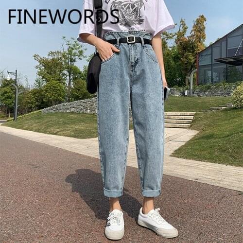 FINEWORDS Casual 2020 High Wasit Boyfriend Jeans For Women Korean Style Denim Harem Pants Harajuku Streetwear Baggy Jeans Femme