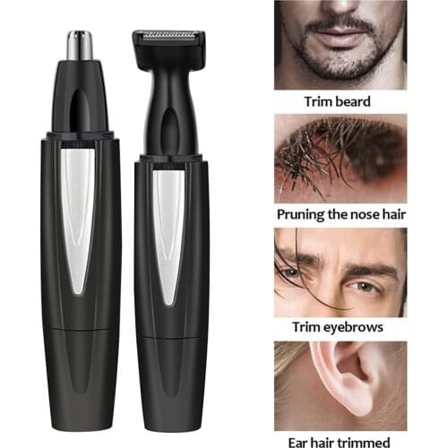 2 in 1 Electric Facial Hair Trimmer USB Charging Nose Ear Hair Shaver Sideburner Eyebrow Scraper Razor Cleaner Shaving Tool