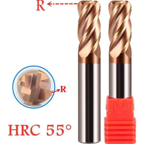 HRC55 HRC60 HRC65 1mm 4mm 6mm-20mmAlloy Coated Tungsten Steel Cutter Tool Round Corner Milling Cutter 4 Flutes CNC Milling tools