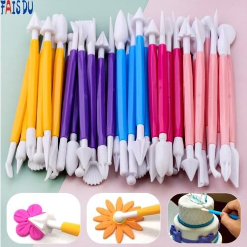 8Pcs Fondant Cake Decorating Modelling Tools 16 Patterns Carving Flower Craft Clay Modeling Baking Accessories Set