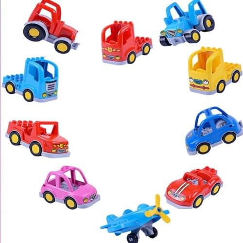 Large Particle Figures Family Duploed Toy City Cartoon Car Model Diy Building Block Doll Kids Educational Toys Children Gifts