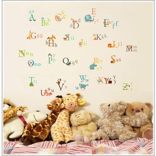 Creative Cartoon Sticker Animal Alphabet Wall Stickers For Kids Rooms Home Decoration Removable Pvc Wall Decal