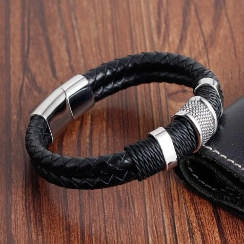 LAMEMDEE Genuine Leather Bracelet Men Homme Multi-layer Stainless Steel Magnet Buckle Mens Bracelets 2020 Punk Jewelry Gifts