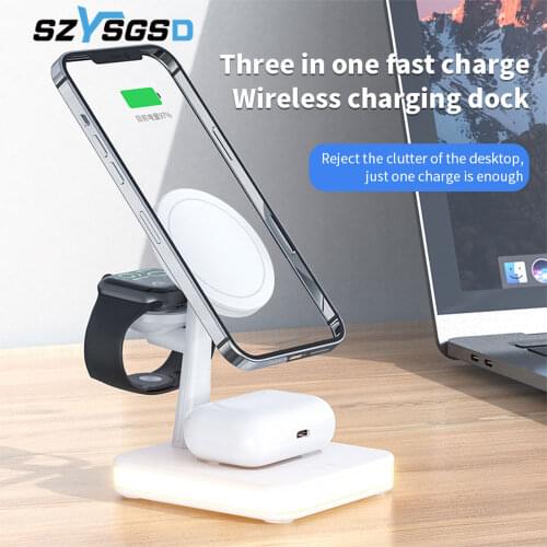 3 in 1 Magnetic Wireless Charger 15W Fast Charging Station for Magnet iPhone 12 pro Max Chargers for Apple Watch Airpods pro