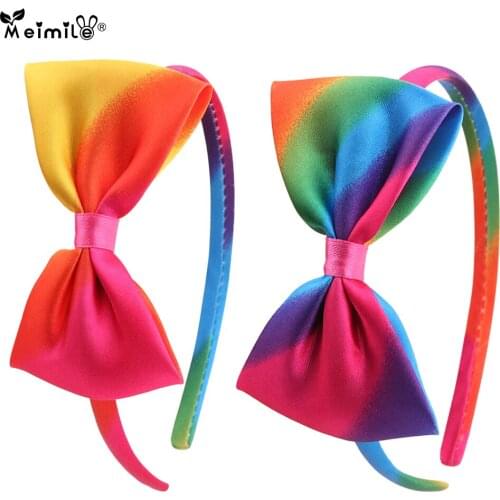 Meimile satin headbands for girls girls bow hairband colorful bow knot head hoop rainbow style
