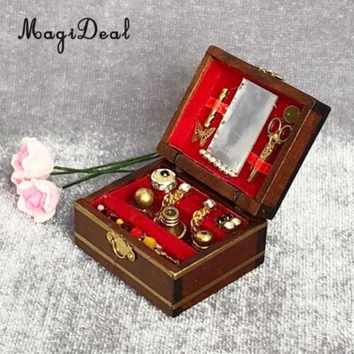 1:12 Dollhouse Mini Furniture Vintage Wooden Jewelry Box DIY Toys Retro Jewelry Box Christmas Gifts