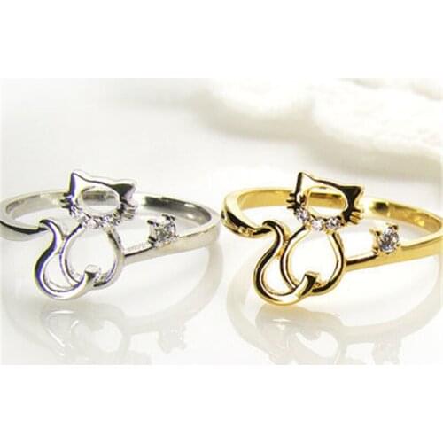 Fashion cat ring hollow out line cat crystal rings -color rings for women