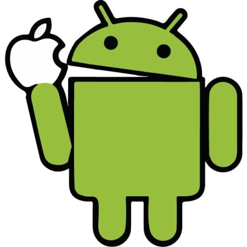 Cartoon Car Sticker Android Eating Apple Funny Sticker Cell Phone Car Truck Window Bumper Decal PVC 12cm X 12cm