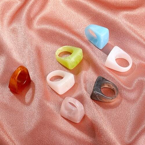 Korea Fashion Geometric Square Simple Colorful Acrylic Thick Round Rings Set For Women Girls Jewelry Accessories Gifts